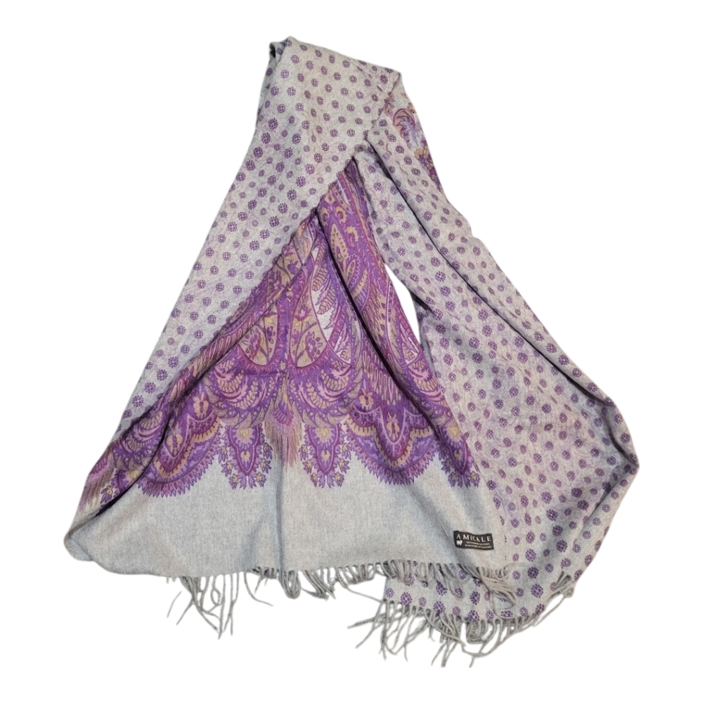 Amicale Cashmere And Wool Plum And Gray Scarf‎
